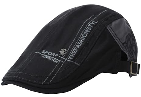 Rayson Casquette Beret Plate Homme Réglable Bérets Plats Vintage Irlandaise Casquette pour Hommes Gavroche Gatsby Chapeau Souple Newsboy Flat Cap Taille Unique(Noir)