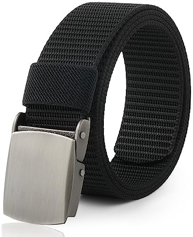 Coubeau Barnbälte pojke - Nylon basebollbälte barn golfbälte med metallspänne, Svart + prickigt silver, 28-35 pouces (Recommandé pour 15-18 ans)