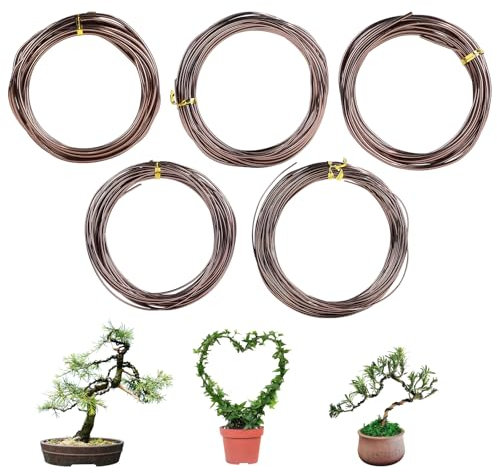 SUPAWAY Fil de fer anodisé pour bonsaïs Fil de fer de formation pour bonsaïs 5 rouleaux Fil de fer de formation pour bonsaïs plantes de jardin 5 tailles -1,0/1,5/2,0/2,5/3,0mm, marron, 50m total