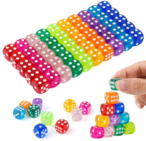 50 Stück Würfel Set, 14mm Spielwürfel, Acryl Würfel Bunt mit Runden Ecken für Würfelspiele Tischspiele Bar KTV Party Tutoring, 10 Farben mit Aufbewahrungsbox