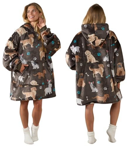 OHS Pet Dog Hoodie Blanket Women, Sherpa Fleece Winter Christmas Snuggle Hoodie Warm Soft Fluffy Wearable Hoodie Blanket for Women - One Size, Charcoal Grey