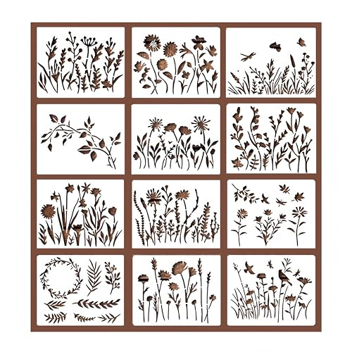 CZAKOMIX 12 Plantillas de Flores Diy, Perfectas Para Pintura en Paredes, Decoración Textil, Proyectos Creativos y Más