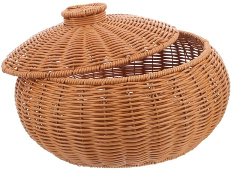 Zerodeko Cestino Intrecciato Con Coperchio Piccolo in Materiale Sicuro Resistente Portaoggetti Multifunzione Per Frutta Uova e Snack Per Cucina Casa e Ristorante