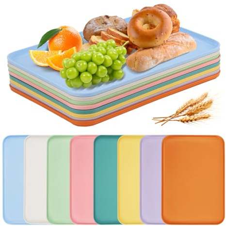 Rechteckige Serviertabletts aus Kunststoff, 27×39cm lebensmittelecht, BPA-frei, Party-Tabletts für Snacks, Desserts, Getränke, leicht, stapelbar und wiederverwendbar, Größe L, 8 Stück