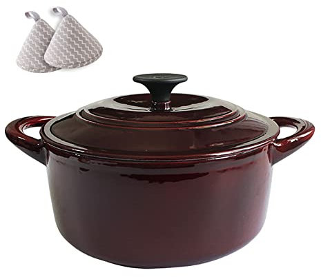 WYBZDA en émail Cocotte Fonte avec Couvercle Anti-Adhésif Double Poignée Braisière pour Cuisiner Cuisson Au Four Induction Casserole
