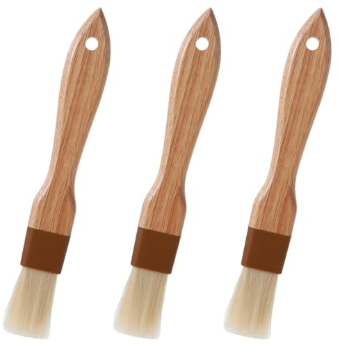 Juego de 3 pinceles de repostería de cerdas naturales, para barbacoa, con pincel de silicona, pincel de aceite, brocha, brocha, pincel para barbacoa, para hornear y asar, para cocinar, salsa, marinada
