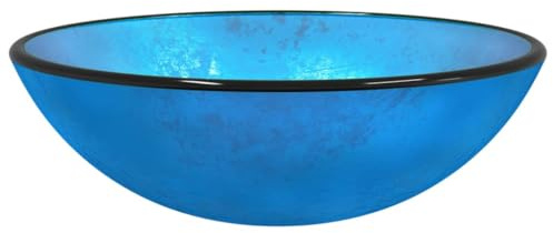 Vasque à Poser, Lavabo à Poser en Verre Lave Main Salle de Bain Verre trempé 42x14 cm Bleu