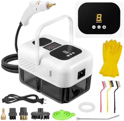 Pulitore a Vapore Portatile, 2500W 1,2L Pulitore a Vapore a Mano Multiuso, 9 Velocità Regolabile con Pulsante Touch, Riscaldamento 10 Sec Per Seggiolini Auto, Finestre, Cucina Rimuovere Sporco, Grasso