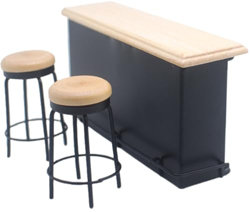 Dockhusmöbler i 1 skala med 1 12 delar, 3 st/set miniatyrdockhussmöbler, trä med bardisk och pallar, realistisk robust mini för skrivbordshantverk, dekor, rekvisita