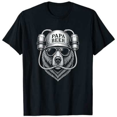 Papa Beer Bear Casco Festa del papà Umorismo Divertente Maglietta