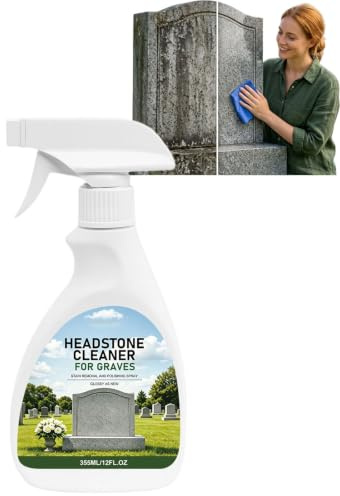 Gravsten- och gravmålningsrengöringsspray för granit- och marmor kyrkogård minnesmärke gravsten och minnesmärkerengöringsspray set med trasa och svamp, stenrengörings- och polerspray för vård (1 styck