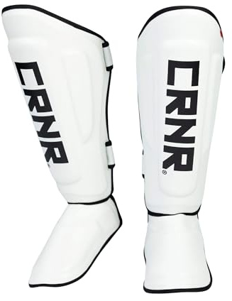Combat Corner Supreme Synthetic Leather Muay Thai Shin Guards | Full Leg Protector Pads and Fighting Training Protective Gear for MMA, Kickboxing, BJJ, Karate, Martial Arts