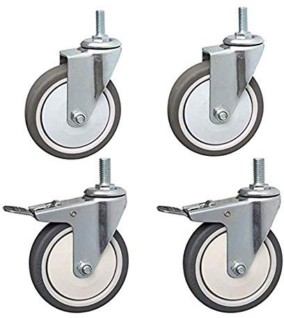 3 Pollici / 4 Pollici Rotelle Di Gomma Filetto M10 Silenzioso Universale Perno Macchina Da Pranzo Ruote Con Freno Mobilia Carrello Carrello Medico Ruote 80 Kg Per Ruota Viti