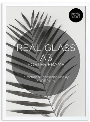 pf+a REAL GLASS White Picture Frame For A3 Poster - Oxford White A3 (29.7x42cm) Picture Frame / A3 Frame