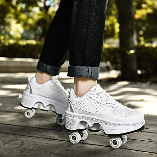 YXHUI Pattine A Rotelle Retrattile 4 Ruote Skateboard Sneakers Scarpe Sportive,Silver-EU38/UK4.5