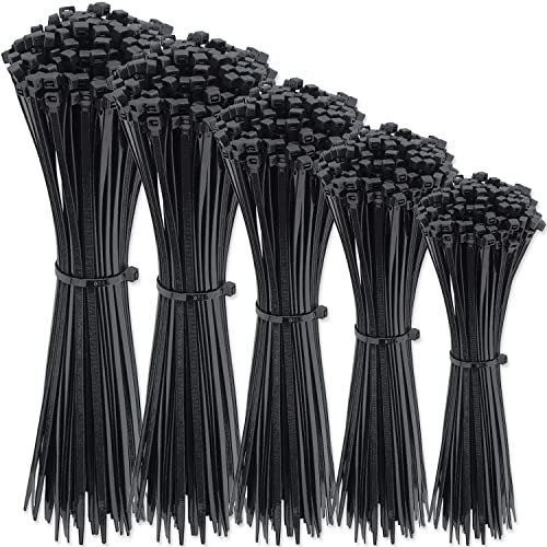 Cable Ties 500pcs – 5 Sizes | Heavy Duty Zip Ties for Wire Management, Home, Office, Garage, and Outdoor Use | Tie Wraps – 5 Sizes (100mm x 2.5, 150mm x 2.5, 150mm x 3.6, 200mm x 3.6, 250mm x 3.6)