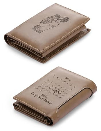 Personalisierte Foto Benutzerdefinierte Leder Geldbörsen für Herren mit Text Datum Gravierte Karten Brieftasche für Familie Freund Sohn Geschenk zum Valentinstag Vatertag (Brieftaschen 1)