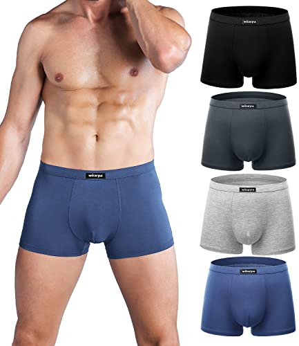 wirarpa Men's Modal Underwear Trunks Soft Boxer Shorts 4 Pack | Boxers for Men Tagless, Gents Underpants, Short Leg, No Fly, Multicolour