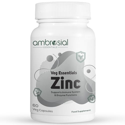Ambrosial Zinc Supplements - Gluten Free Zinc Tablets for Acne - High Strength Capsules 30mg - Hair Skin & Immune Support | Acne Supplement Chelated - 60 Capsules