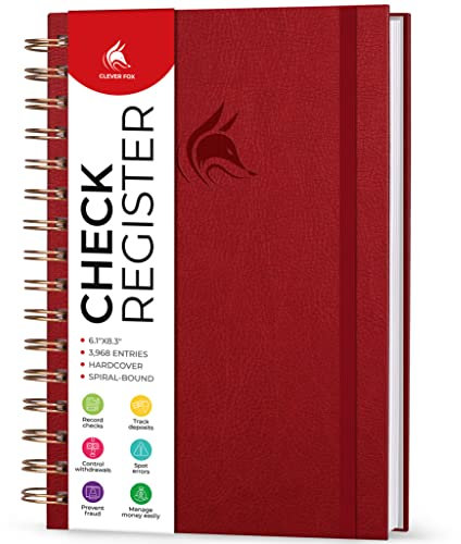 Clever Fox Scheckregister für persönliches Scheckheft - Scheckheftregister - Scheckheftregister - Buchhaltungsbuch - 3968 Eintragszeilen, 15,5 x 21,1 cm, Spiralbindung, Hardcover, rot