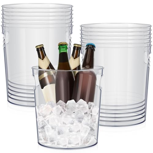 Tessco for you 12 Pack Plastic Ice Buckets Clear Champagne Beer Bucket Cooler with Built in Handle Stackable Beverage Tubs Wine Chiller Bin for Party BBQ Bar Wedding Pool Outdoor Event (5.3L/5.6Quart)