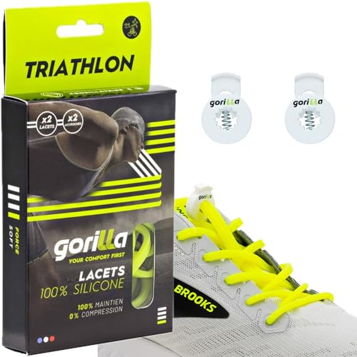 Gorilla - Lacets Elastiques Triathlon - Dépassez vos Objectifs Sportifs - Gagnez du Temps, Adieu les Nœuds Bonjour le Confort - Autobloquants Ultra Résistants - 123 cm