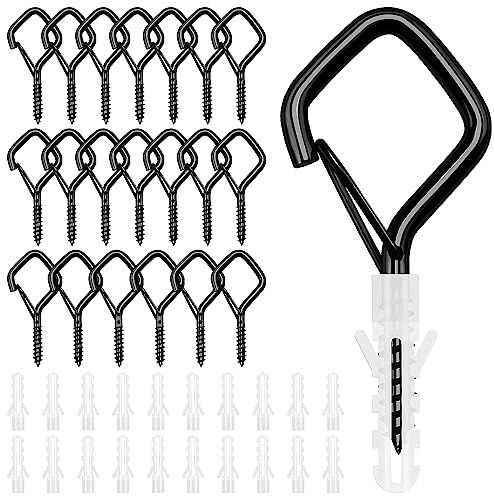 VooGenzek 20 St Q-Hanger Skruvkrokar, Utomhuskrokar för Skruvning, Takkrokar med Säkerhetsspänne, för Växtkorgar Fågelhus Vindspel ljusslingor (svart)