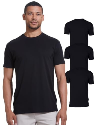 True Classic Mens T-Shirts - Short Sleeve Crew Neck Plain Novelty T Shirt for Men, Pack of 3, Black, L