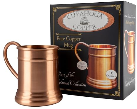 Cuyahoga Copper - Premium Pure Copper Drinking Mug - 16 oz Handcrafted, Elegant & Durable - Perfect for Cold Beverages, Cocktails, Beer & Moscow Mules - Ideal for Home Bar, Gift, and Everyday Use