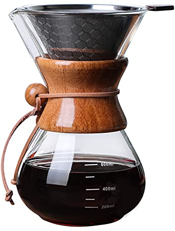 Cafetera de Verter, Filtro de Café Manual, Jarra Cafetera de Cristal Alta Resistencia al Calor Para el hogar, la oficina, el camping, 20 oz / 600 ml (4 tazas)