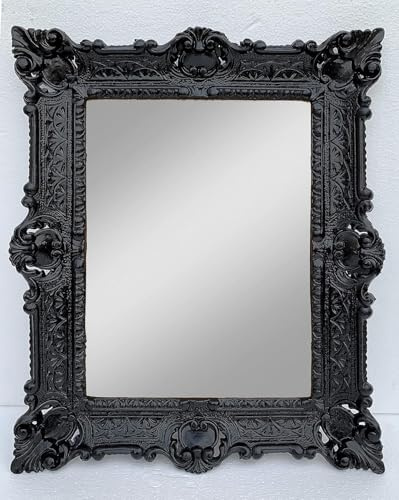 Pintici bildram 30 x 40 cm barockram 57 x 47 cm shabby, ungdomsstil antik spegelram (svart + glasruta)