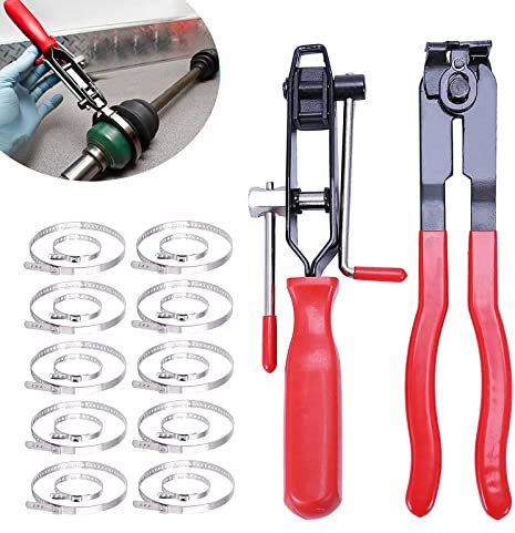 2Pcs CV Boot Clamp Plier Kit with 20PCS 304 Stainless Steel CV Boot Clamps, Axle Removal Tool, Hose Band Axle Pliers, Dust Cover Clip Removal Pliers - Red