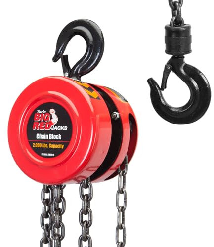 BIG RED TR9010-6 Torin Hand Chain Hoist: 2 Heavy Duty Hooks, 8ft/2.5m Chain Length for Warehouse Building and Automotive Machinery, 1 Ton (2000 Lbs.) Capacity, Red