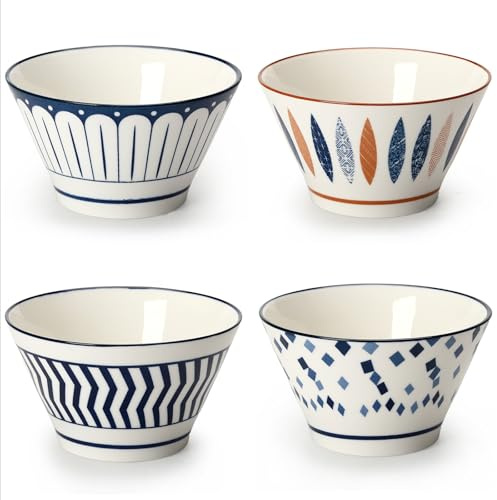 ZPPLD Cereal Bowls Set,Porcelain Dessert Bowls, Soup Bowls,Ceramic Rice Bowl,4.75 Inch Serving Bowls for Rice,Ice Cream,Soup,Breakfasts,Noodles, Microwave and Dishwasher Safe (3)
