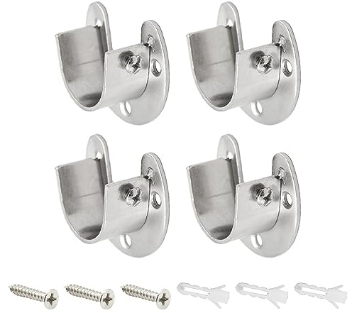 Ruidee 4 Stück Rundrohr Halterung 25mm Stangenhalterung U-förmiges Set Edelstahl Flansch Halterung für Kleiderstangen,Wäscheständer (FL/Silver/25MM)