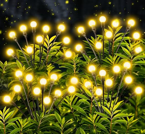 Luces Solares Led Exterior Jardin, 4 Piezas 10 LEDs Superbrillante Luces Solares de Luciérnaga, 8 Modos IP65 Impermeable, Luces Solares Exterior para Decoracion Jardin Patio Aceras Balcón Garden
