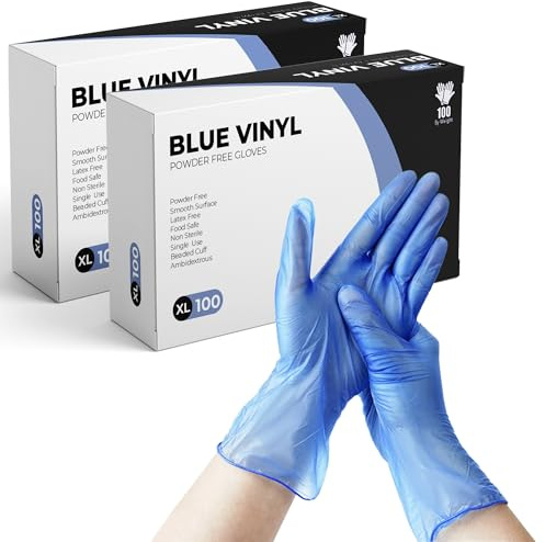 eatasty Guanti usa e getta, taglia XL, confezione da 200, guanti in vinile blu, senza polvere, senza lattice, vestibilità comoda, adatti per manipolazione degli alimenti, pulizia, parrucchieri e uso