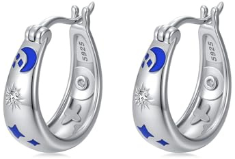 Diamant-Ohrringe mit Sonne und Mond für Damen, 925er Sterlingsilber, Mond- und Stern-Creolen mit im Labor gezüchteten Diamanten, Schmuckgeschenk zum Geburtstag