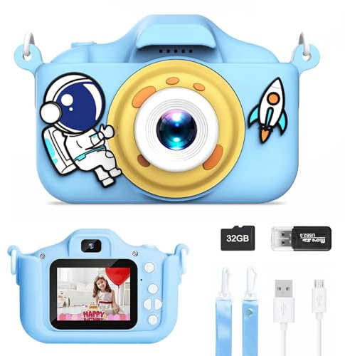 Appareil Photo Numérique Enfant 1080P - Caméra Rechargeable avec Carte SD 32G, Caméscope HD pour Filles et Garçons de 3 à 10 Ans, Idée Cadeau Anniversaire
