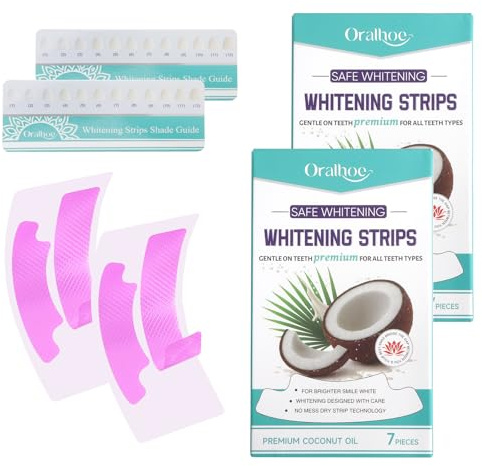 LOLANIUT 7 tratamientos de tiras blanqueadoras de dientes, tiras blanqueadoras de menta de coco y coco, tiras profesionales para blanquear los dientes, a prueba de fusiones y con ingredientes