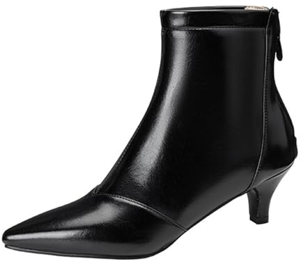 MiaZane Botas Clásicas de Piel PU Mujer Punta Afilada Tacón Kitten Cremallera Lateral Botines Elegantes para Trabajo Uso Diario y Vestir de Noche,Negro,37 EU