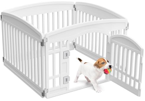 NEWBULIG Dog Playpen 4-Panel, 24IN Puppy Playpen, Stable Dog Play Pen Indoors/Outdoor with Secure Locking Door, Plastic Pet Fence for Small & Medium Dogs