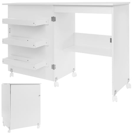 Mesa de coser plegable 2 en 1 | Mesa multiusos para máquina de coser con ruedas, estantes, compartimentos de almacenamiento, puertas magnéticas, mesa para máquina de coser, mesa multiusos para salón