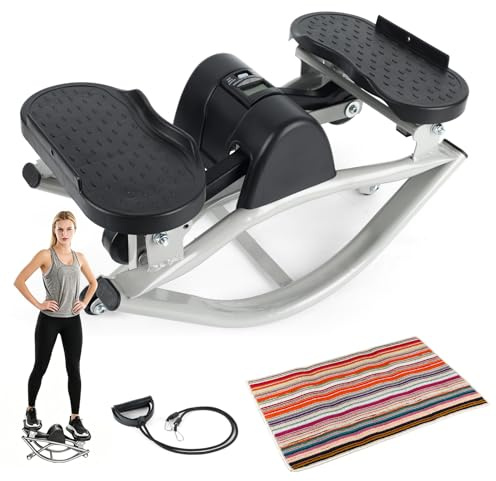 Mini Stepper, Step Fitness pour Maison, Stepper Fitness Appartement avec Compteur et Bandes de Résistance, Tapis Antidérapant 70x40 cm, pour Maison, Bureau, Fait Travailler Jambes, Fessiers