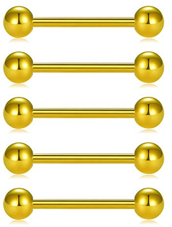 FECTAS 5pcs 14G Acciaio Chirurgico capezzolo Bar Lingua Piercing Gioielli 12-18mm