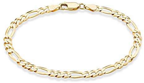 Miabella 18K Gold Plated Sterling Silver Italian 5mm Diamond-Cut Figaro Chain Bracelet for Women Men, 925 Made in Italy (Length 6.5 Inches)