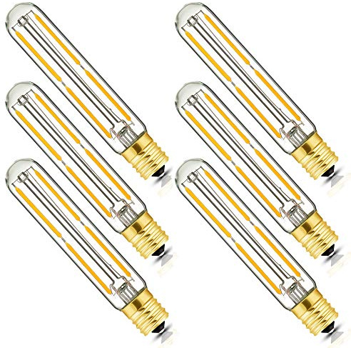 E17 T6.5 LED Tubular Filament Bulb,Dimmable 4W Led Tube Bulbs, 500lm, 2700K Warm White, 40 Watt Incandescent Bulb Equivalent, for Exit Sign Light, Refrigerator, Freezer, 6 Pack.