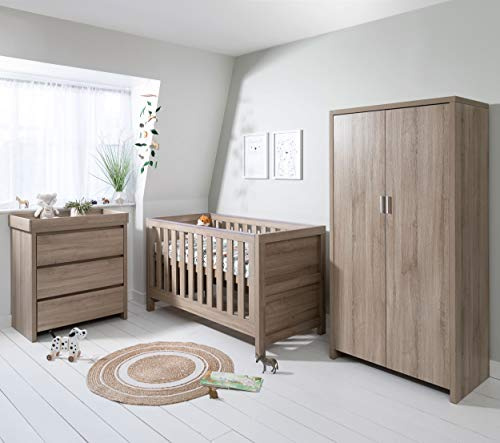 Tutti Bambini Modena 3-Piece Nursery Furniture Set - 3-in-1 Baby Cot Bed, Baby Changing Table with Drawers, Nursery Wardrobe for Baby Storage, Baby Furniture Set
