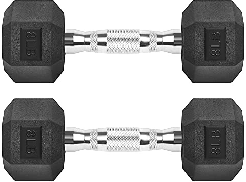 Hex Dumbbells Rubber Coated Cast Iron Hex Black Dumbbell Free Weights for Exercises 8 Pounds/Pair