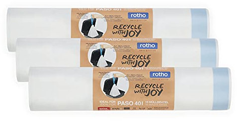 Rotho Paso Müllbeutel Set 3 Rollen à 15 Stk für Paso 40l, Kunststoff (PP recycelt), weiss, 3 x 15 Stück (40.0 x 30.0 x 16.6 cm)